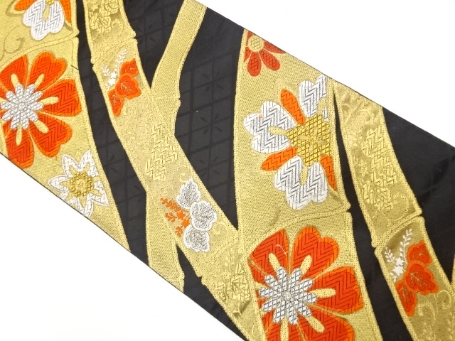 JAPANESE KIMONO / ANTIQUE FUKURO OBI / WOVEN FLORAL ARABESQUE